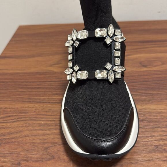 Fashionable Mesh & Neoprene Black Sneaker with Crystal Embellished Buckle. - Picture 2 of 9